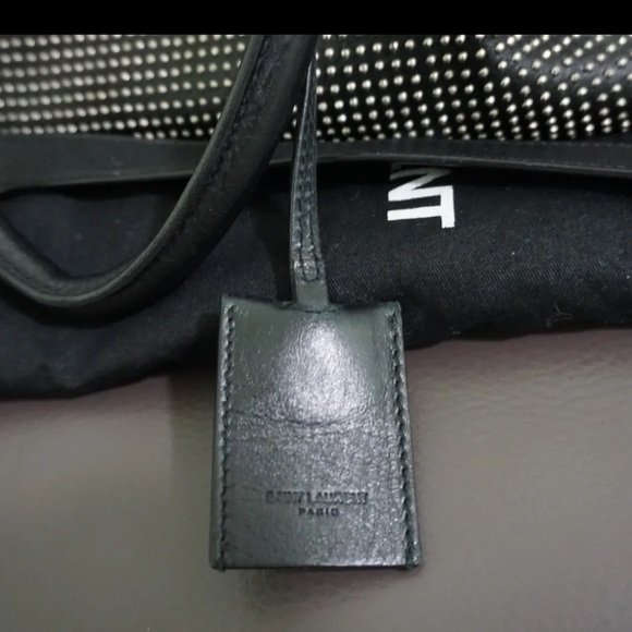 Yves Saint Laurent YSL Black Studded Duffel 6 Shoulder Bag Purse Silver - Picture 6 of 16